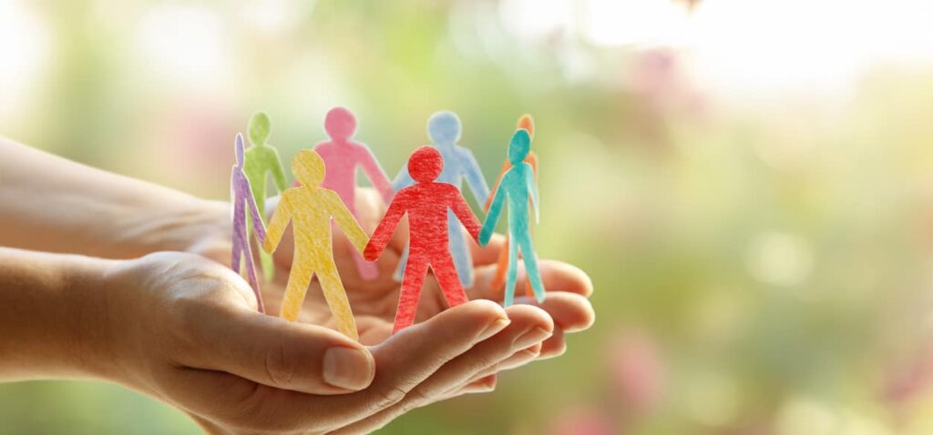diversity inclusion and equality concept paper people silhouettes on hands