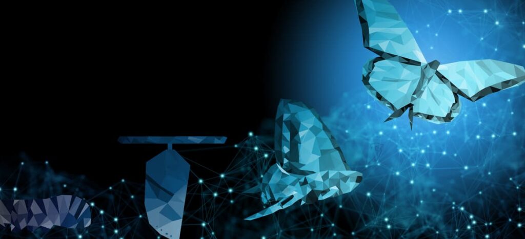 background copy space business transformation innovation change management technology to blockchain, ai like butterfly life cycle imply with success future digitalization evolution leadership strategy