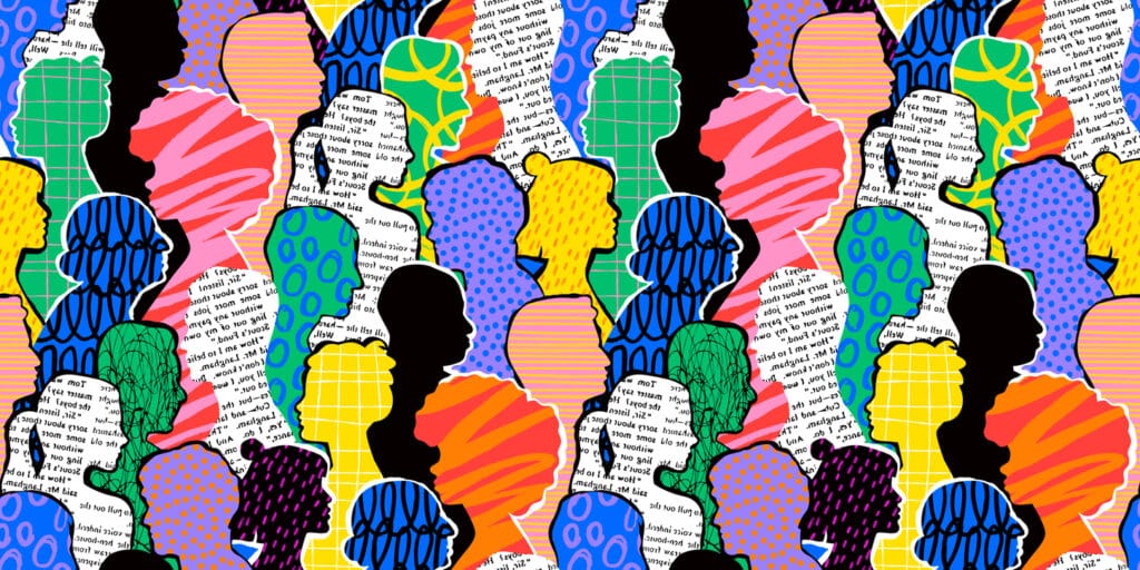 colorful diverse people crowd seamless pattern