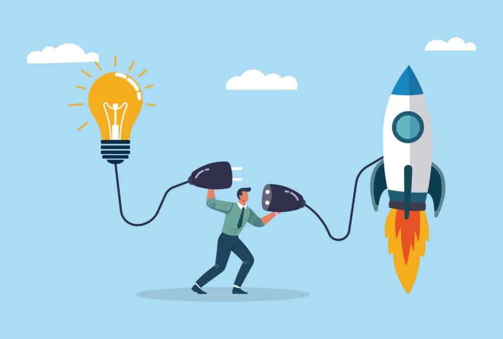 business,innovation,concept,illustration.,man,connecting,a,light,bulb,to
